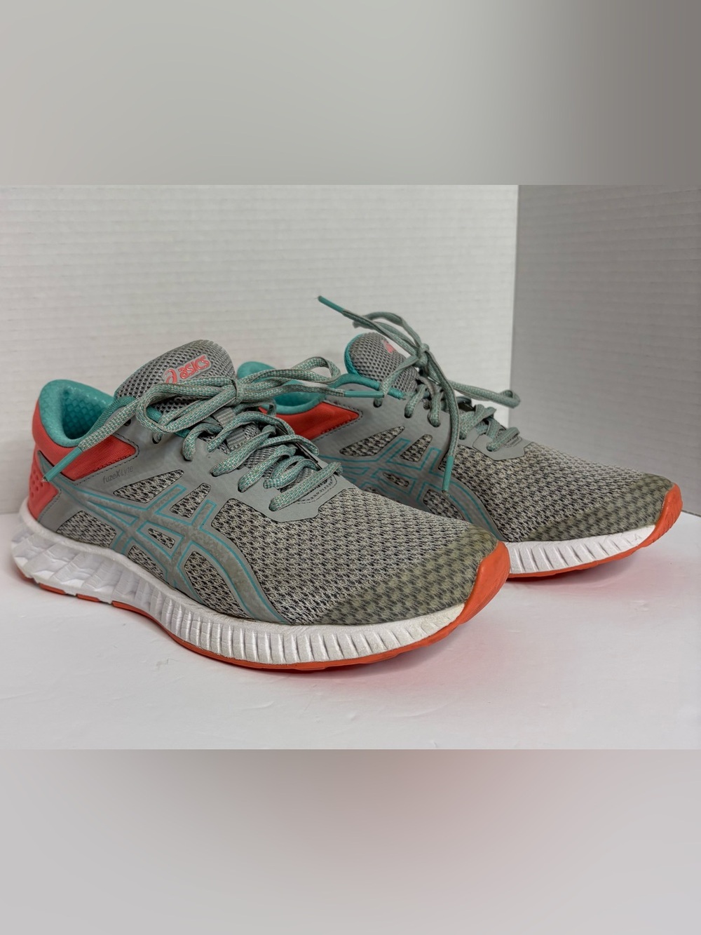 ASICS Women's Gray Teal Athletic Shoes with Coral Accents Size 8